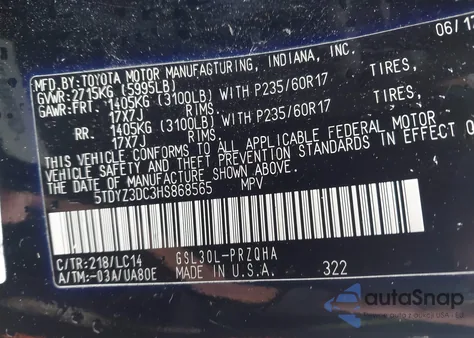 2017 Toyota Sienna Xle 8 Passenger z USA, uszkodzony, nr VIN 5TDYZ3DC3HS868565